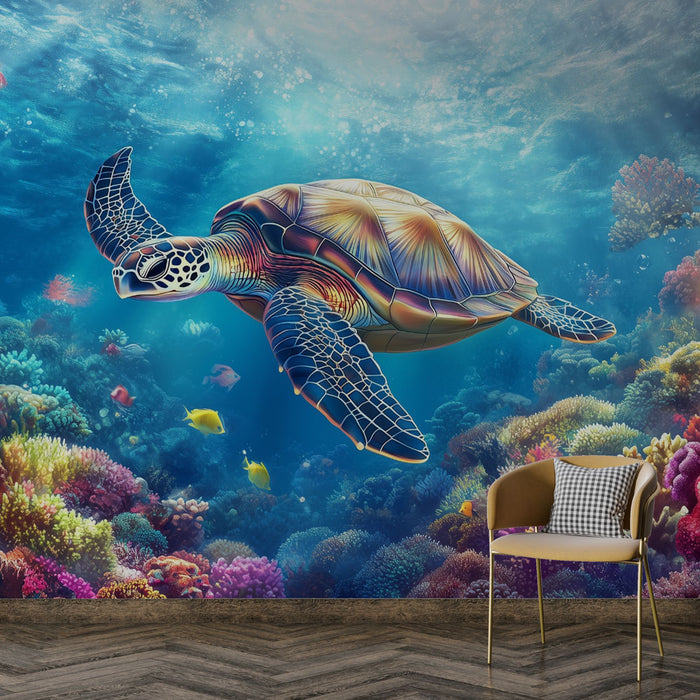 Papier peint Tortue de mer | Scène vibrante sous-marine