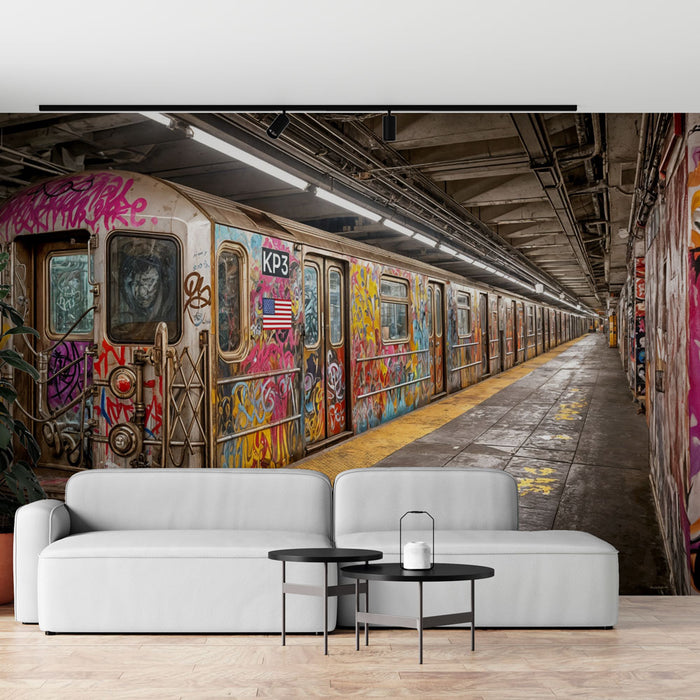 Papier peint graffiti | Vieux métro urbain coloré