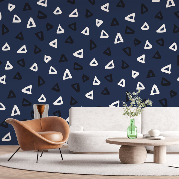 Papier peint géométrique | Motifs triangulaires bleus et blancs