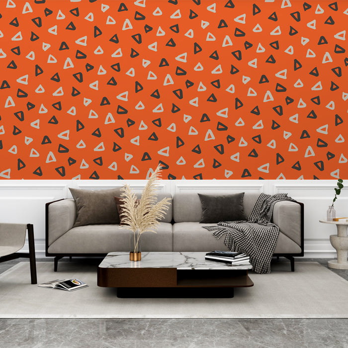 Papier peint géométrique | Motif triangles orange et noir