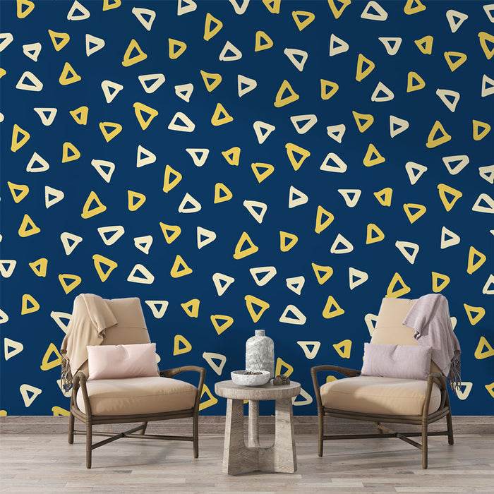 Papier peint motifs triangulaires | Moderne bleu et jaune