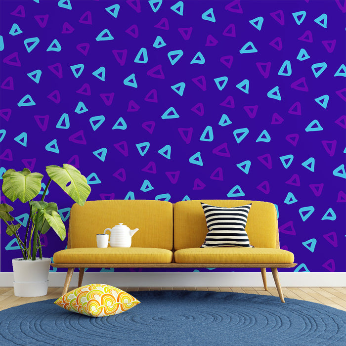 Papier peint triangles | Motif abstrait bleu et violet