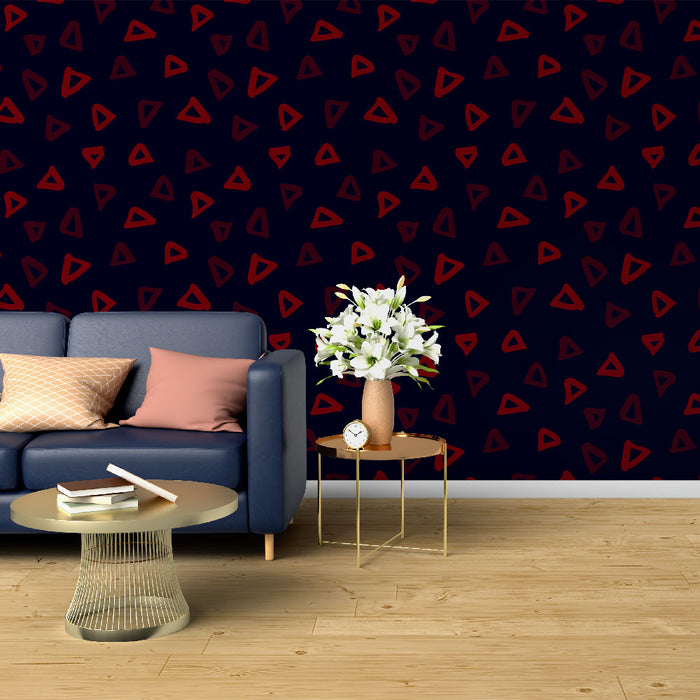 Papier peint moderne avec motifs triangles rouges et noirs pour salon contemporain