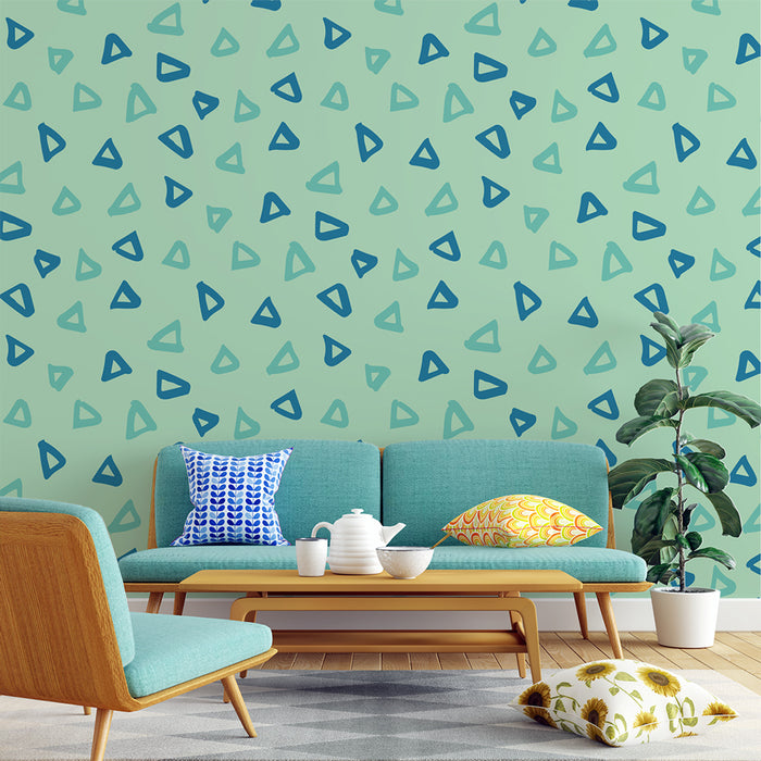 Papier peint triangles abstraits | Vert menthe et bleu