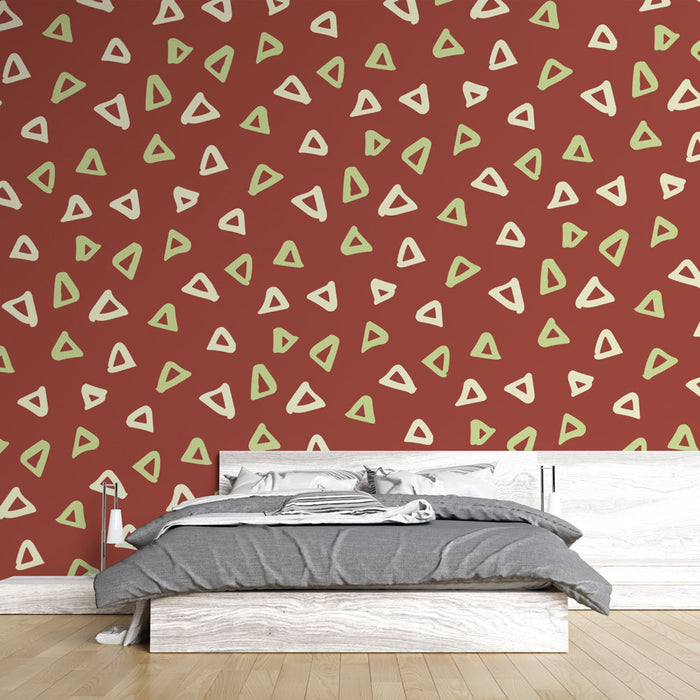 Papier peint triangles | Design abstrait rouge et vert