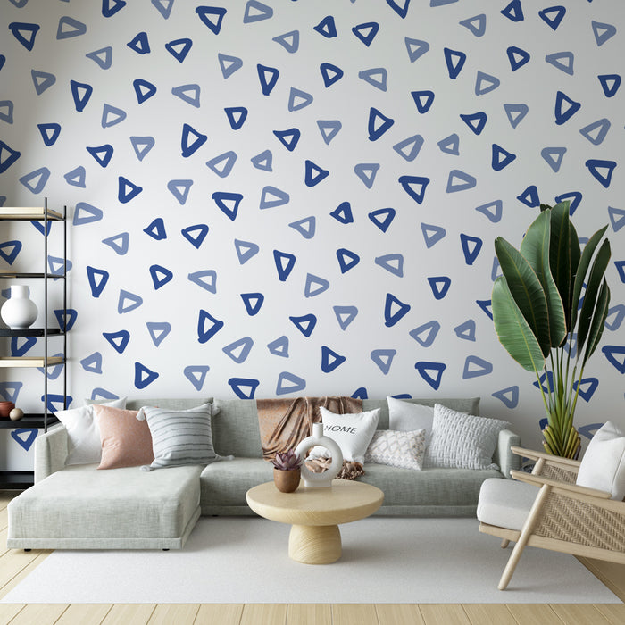 Papier peint moderne avec motifs triangles bleus pour salon contemporain