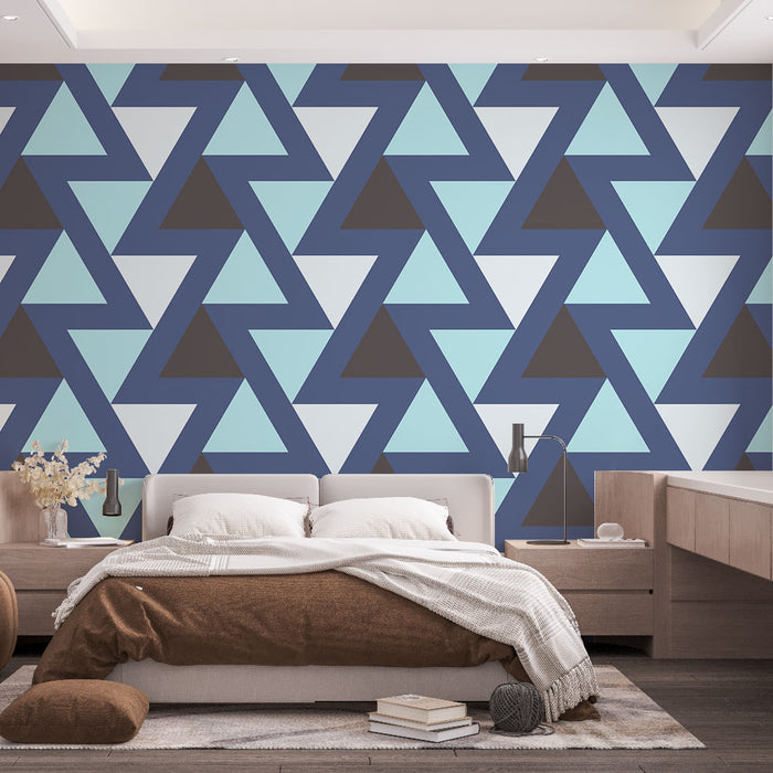 Papier peint géométrique | Motif en triangle bleu et gris