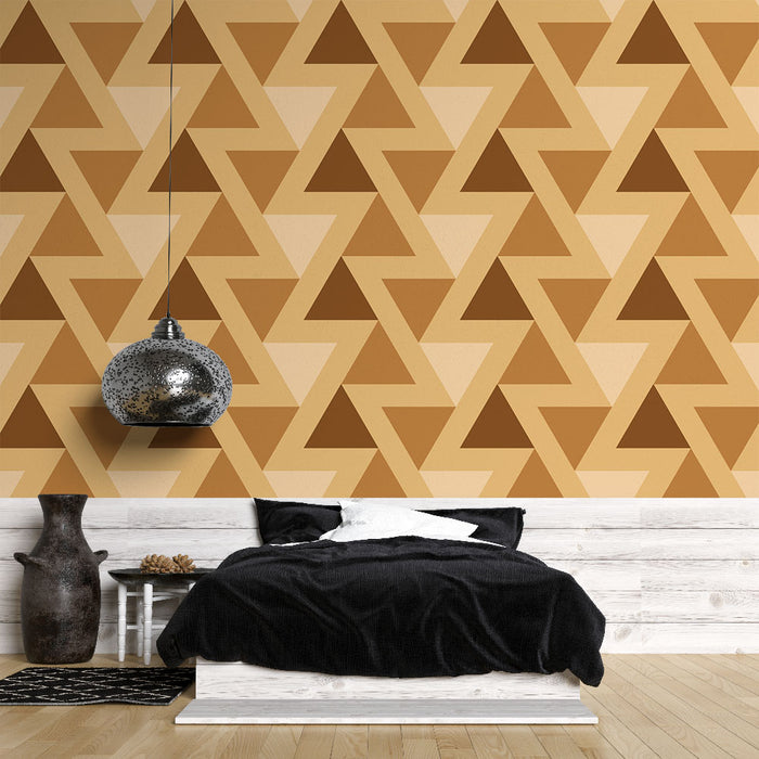 Papier peint géométrique | Motif en chevrons marron et beige