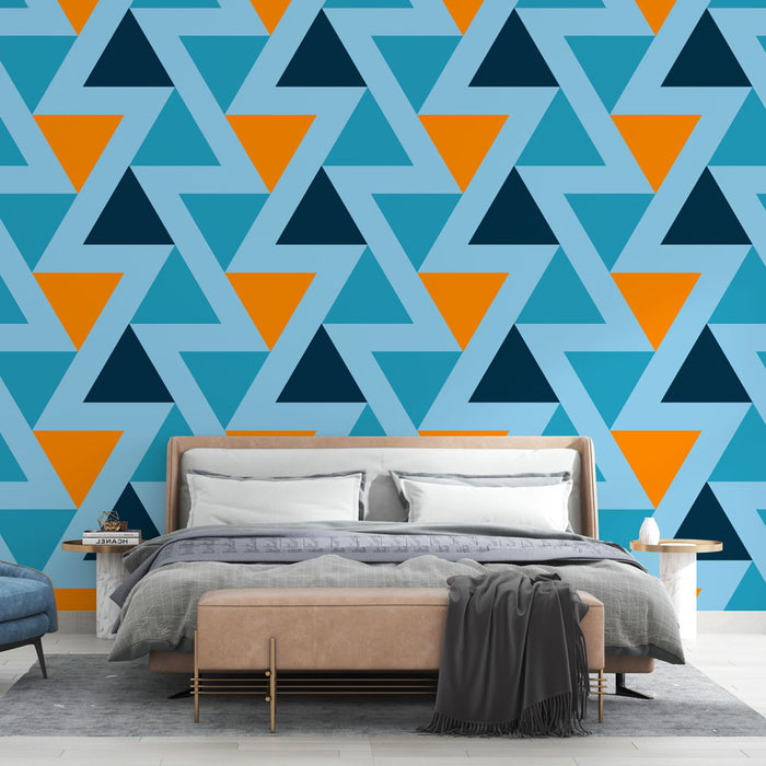 Papier peint géométrique | Triangles bleus et orange