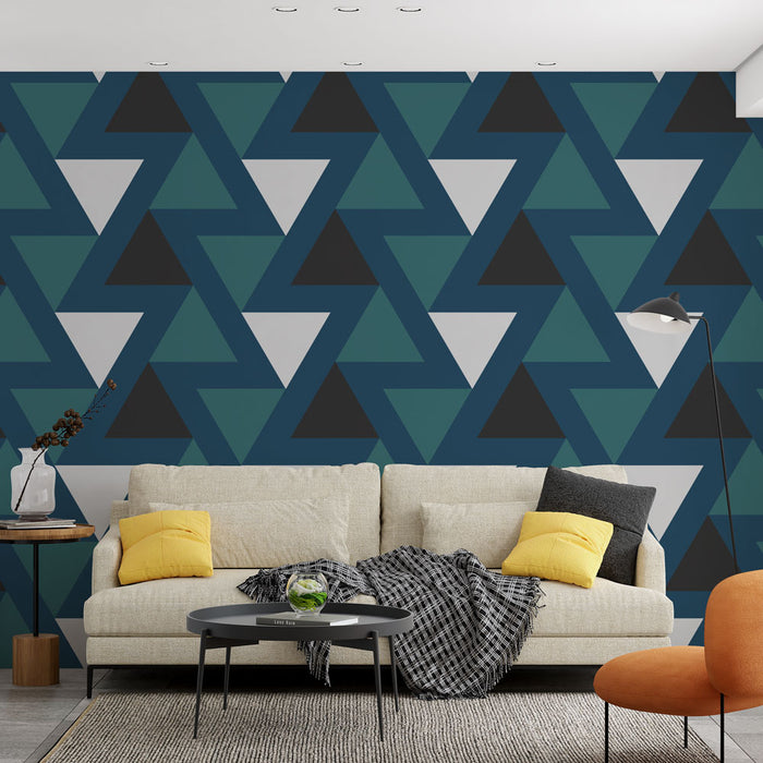 Papier peint géométrique | Motif triangles bleu et noir