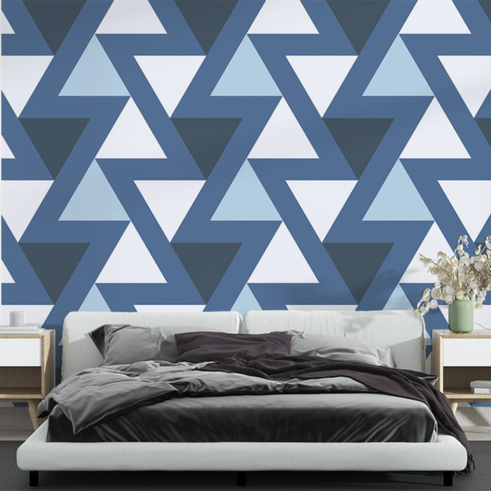 Papier peint géométrique | Motif triangulaire bleu et gris