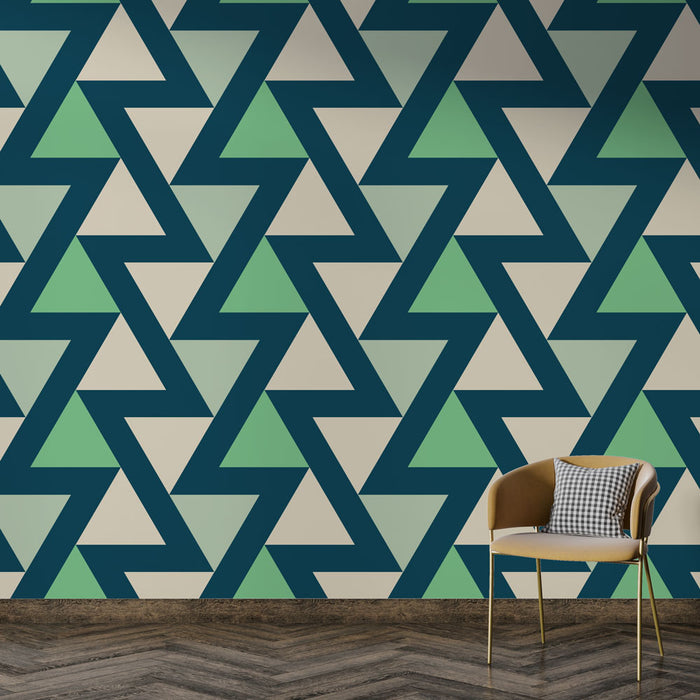 Papier peint géométrique | Motif triangle bleu et vert