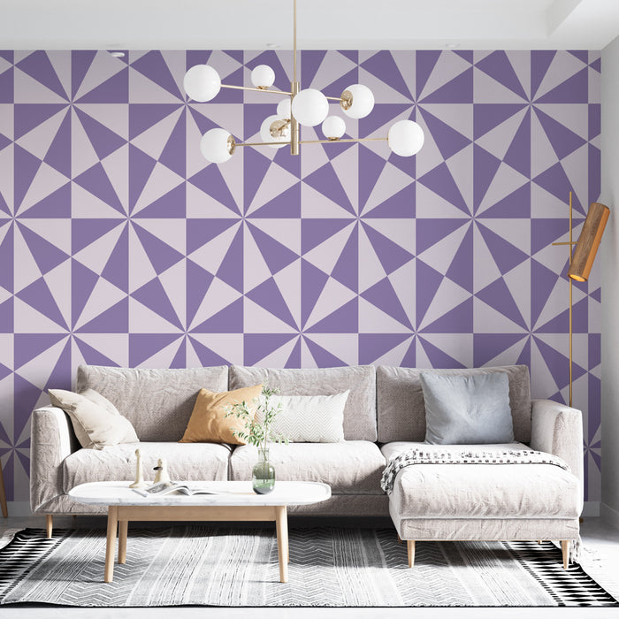 Papier peint géométrique | Motif triangulaire violet et blanc