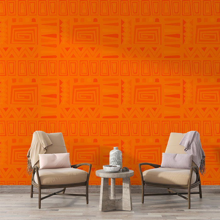 Papier peint tribal | Design géométrique orange vibrant