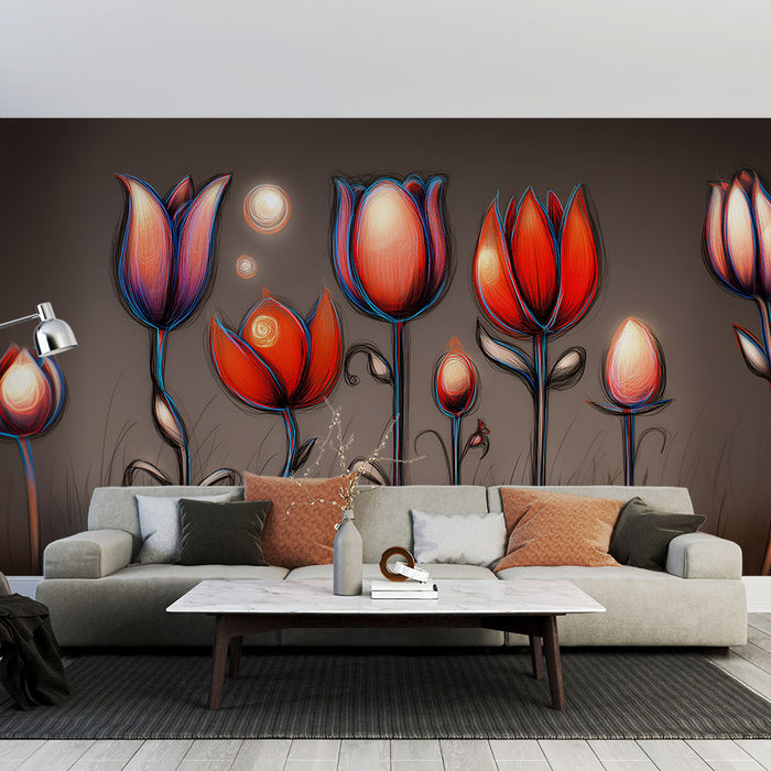 Papier peint floral | Fleurs abstraites lumineuses