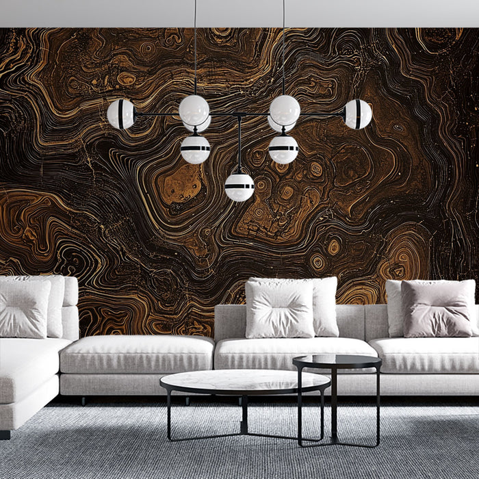 Papier peint abstrait | Motif tourbillonnant doré et noir