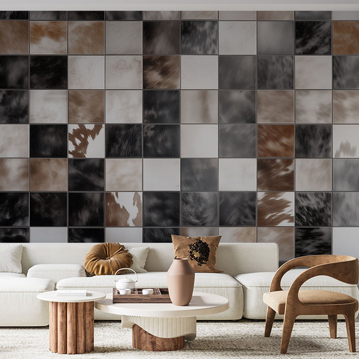 Papier peint moderne effet carreaux de vache pour salon contemporain
