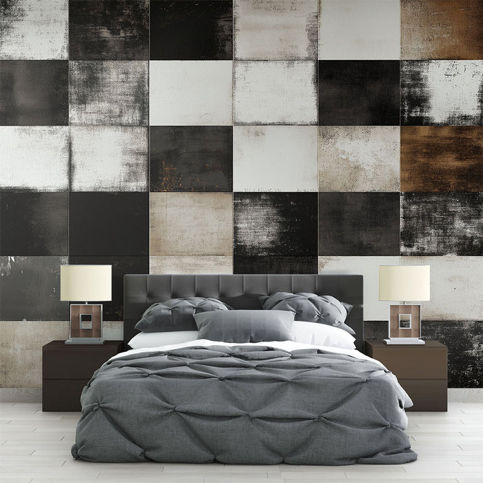 Papier peint moderne effet carreaux noir et blanc pour chambre à coucher élégante
