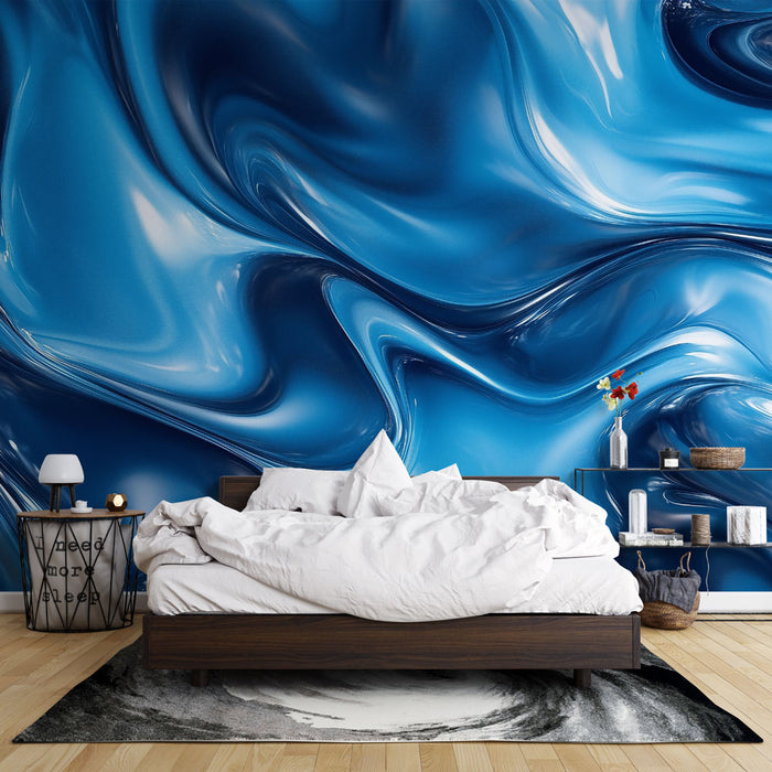 Papier peint fluide bleu | Effet métallique et dynamique