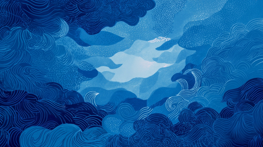 Papier peint vagues Motif artistique en nuances de bleu