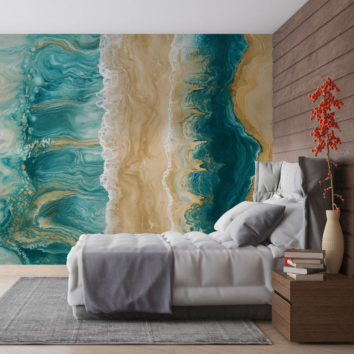 Papier peint abstrait océan | Bleu Turquoise et Sable
