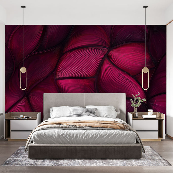 Papier peint floral | Des feuilles luxueuses pourpre