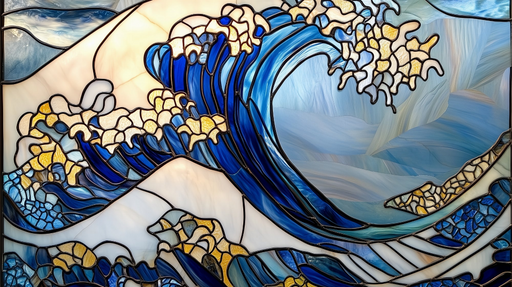 Vitrail Vague Océanique Chef-d'œuvre de Verre Coloré