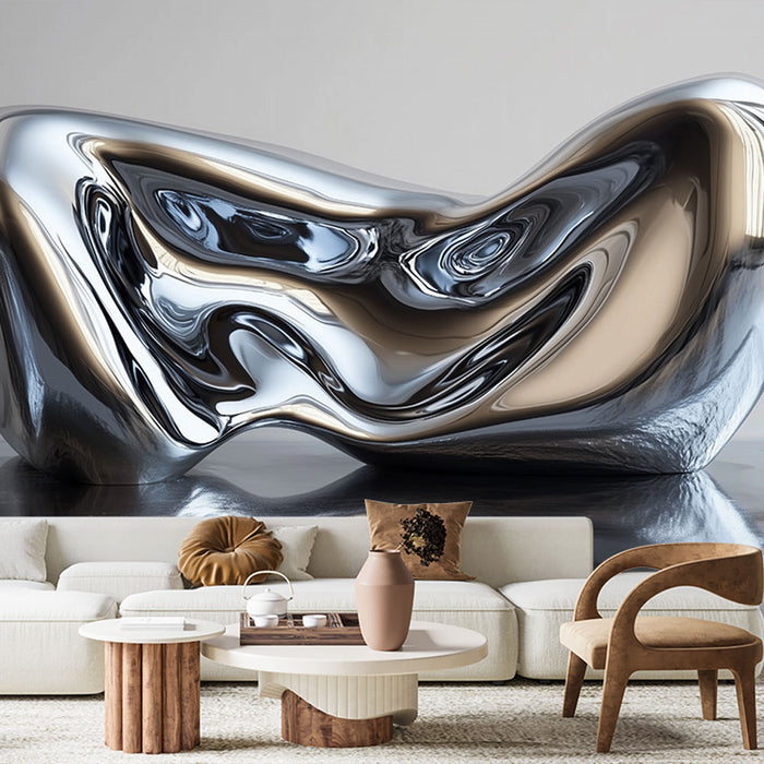 Papier peint sculpture futuriste métallique | Art Contemporain Innovant