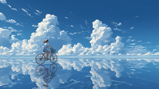 Papier peint paysage serein Rêverie cycliste sur mer de nuages