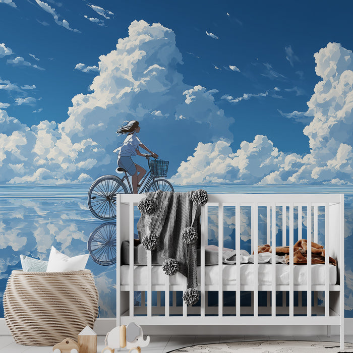 Papier peint paysage serein | Rêverie cycliste sur mer de nuages