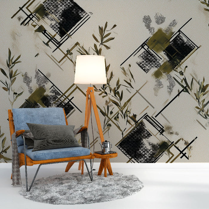 Papier peint géométrique et feuillage | Design contemporain