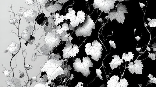 Papier peint floral Feuillage noir et blanc