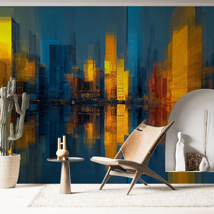 Papier peint abstrait urbain | Paysage de ville en nuances vives