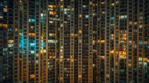 Papier peint urbain nocturne Immeuble illuminé