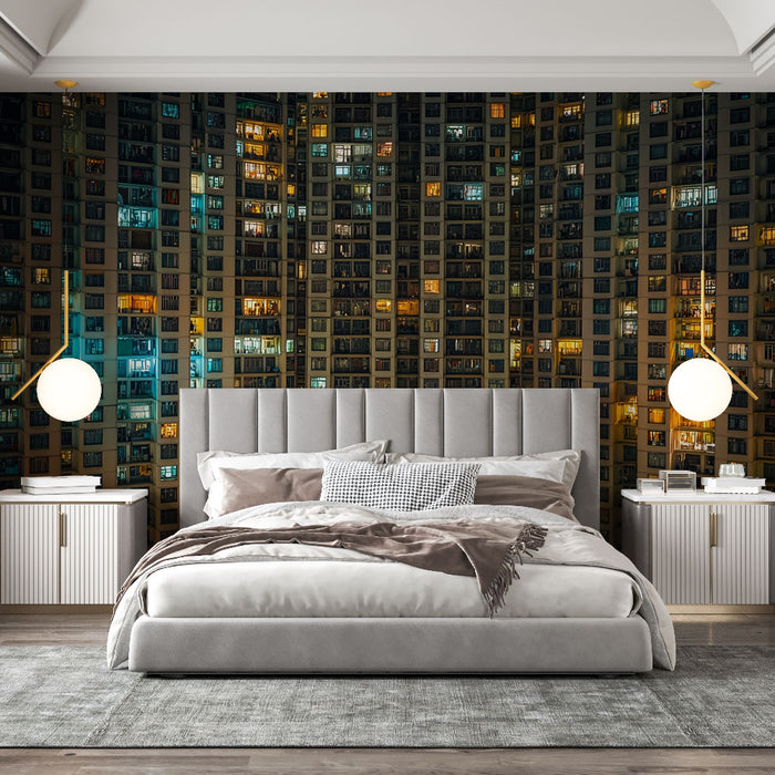 Papier peint urbain nocturne | Immeuble illuminé