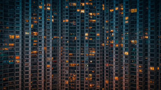 Papier peint urbain Immeuble nocturne éclairé