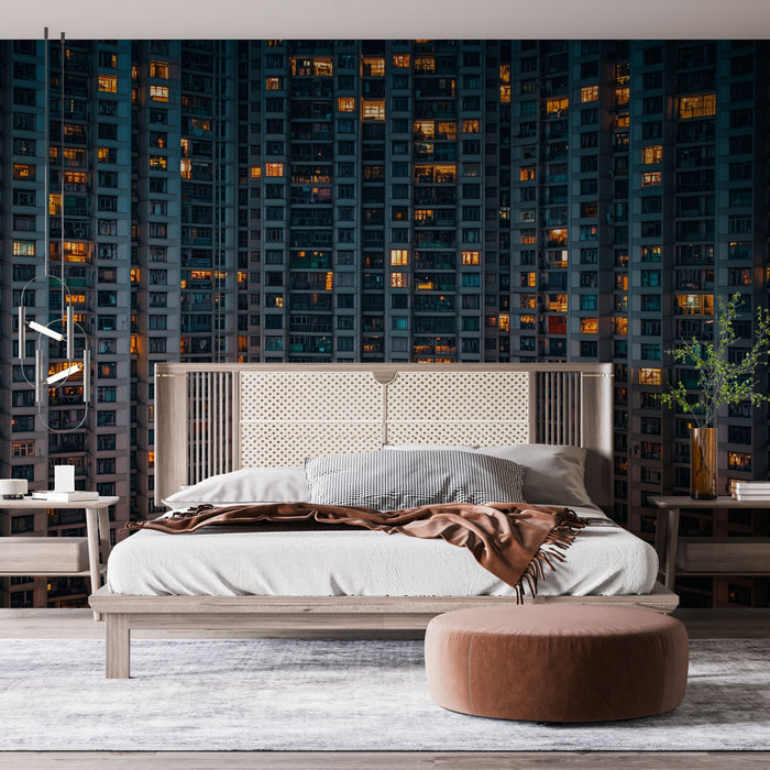 Papier peint urbain | Immeuble nocturne éclairé