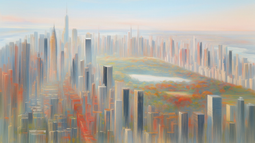 Papier peint paysage urbain Peinture de la ville au lever du soleil