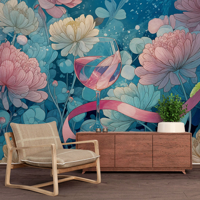 Papier peint floral | Éclat de fleurs et verre