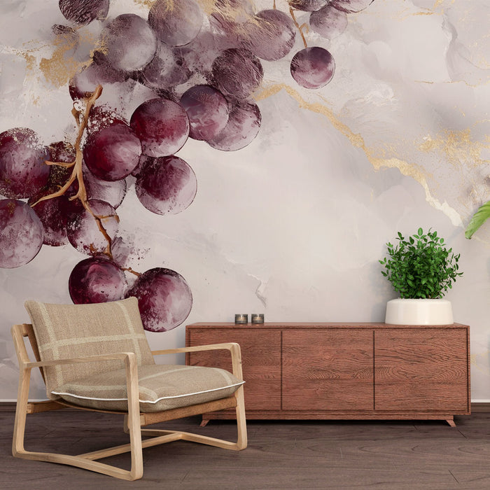 Papier peint raisin | Élégance artistique en tons dorés
