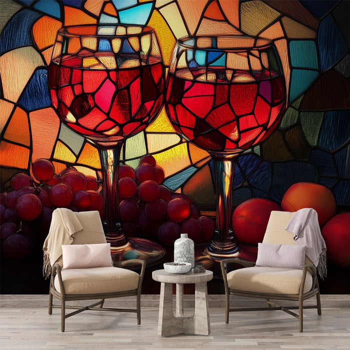 Papier peint vitrail | Ambiance Vigne et Fruits