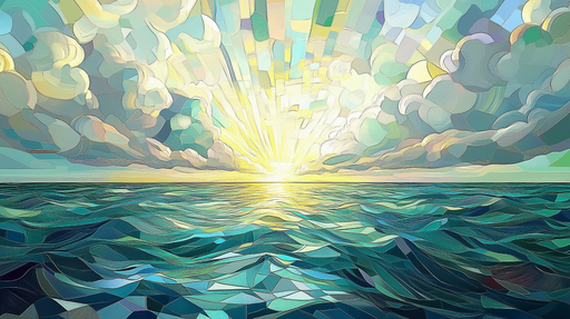 Papier peint océan Illustration artistique au lever du soleil