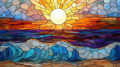Papier peint vitrail Coucher de soleil marin