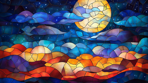 Papier peint vitrail Paysage céleste aux couleurs vives