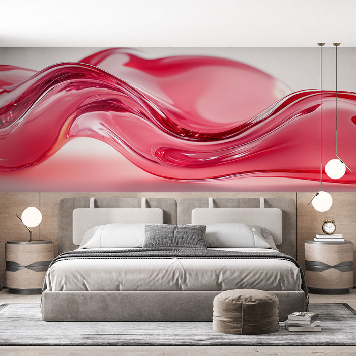 Papier peint ondulé rouge | Design abstrait moderne