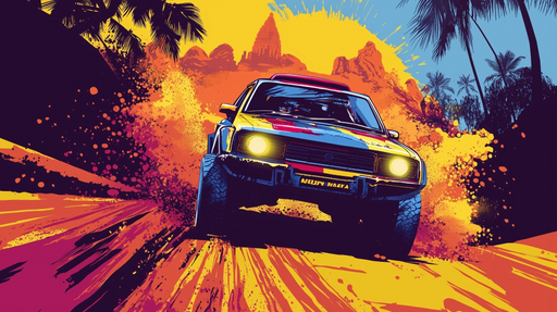 Papier peint rallye voiture Art dynamique et coloré
