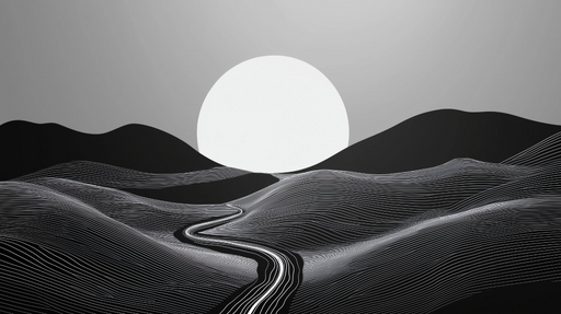 Papier peint paysage abstrait Coucher de soleil en noir et blanc