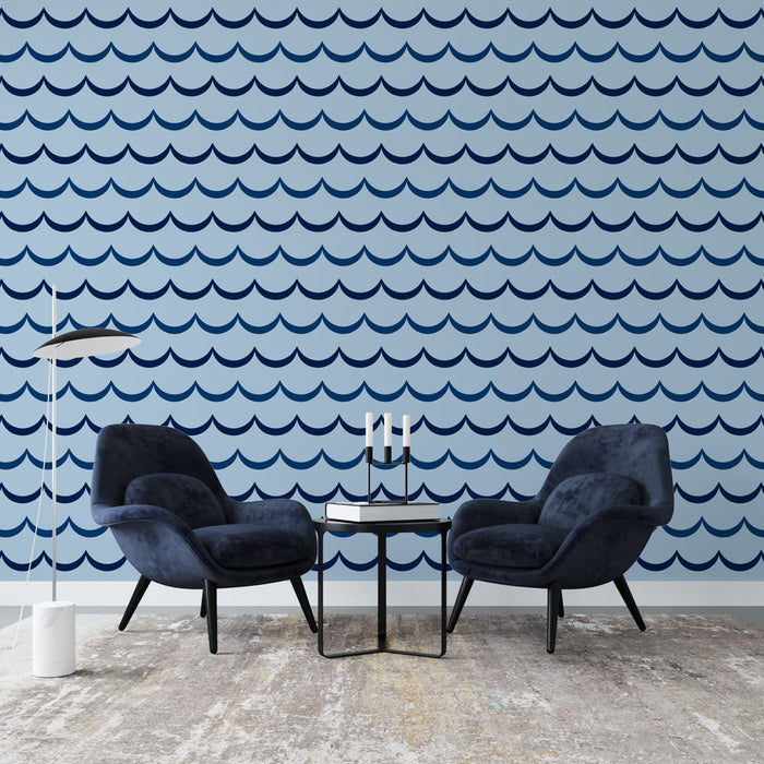 Papier peint vagues | Motif marin bleu