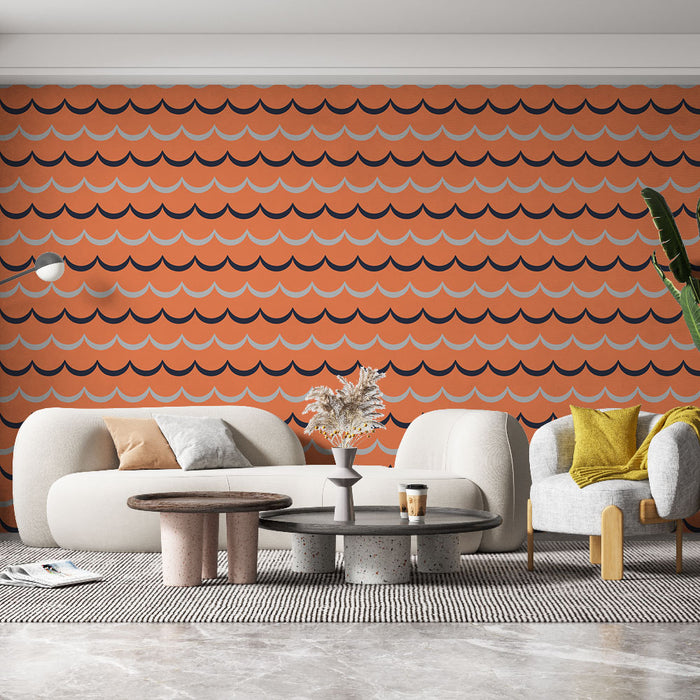 Papier peint vagues | Motif géométrique orange