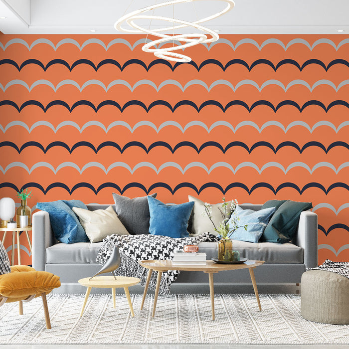 Papier peint motifs vagues | Style rétro orange et noir